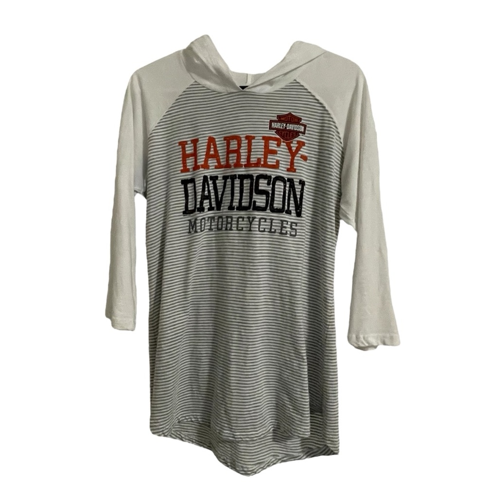 Harley-Davidson White and Gray Striped Hoodie